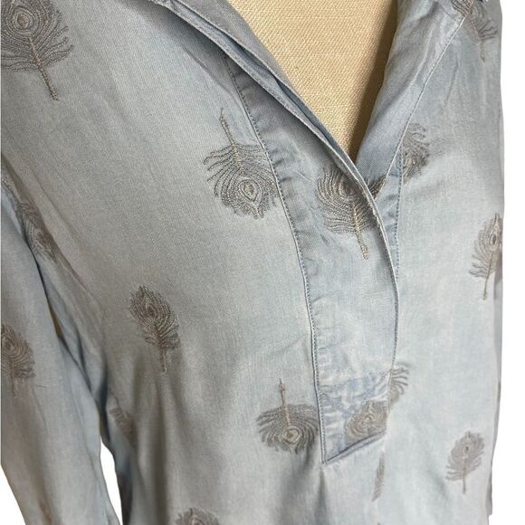 Soft Surroundings Tencel Peacock Feather Embroidered Chambray Shirt Dress - Picture 9 of 14